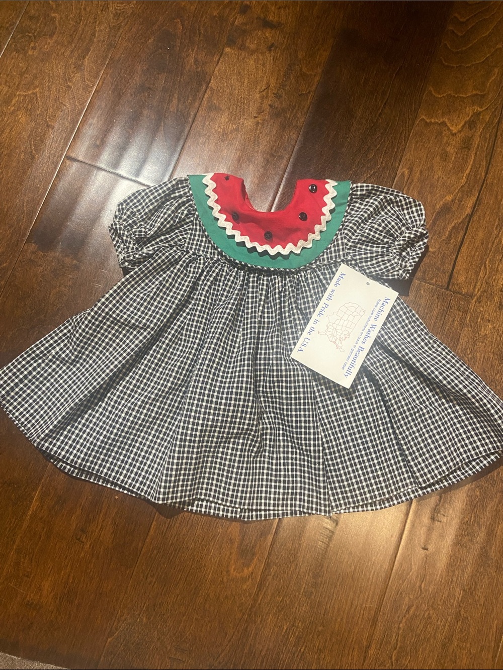 Vintage MiniWorld Watermelon gingham Dress black/white SZ 9M